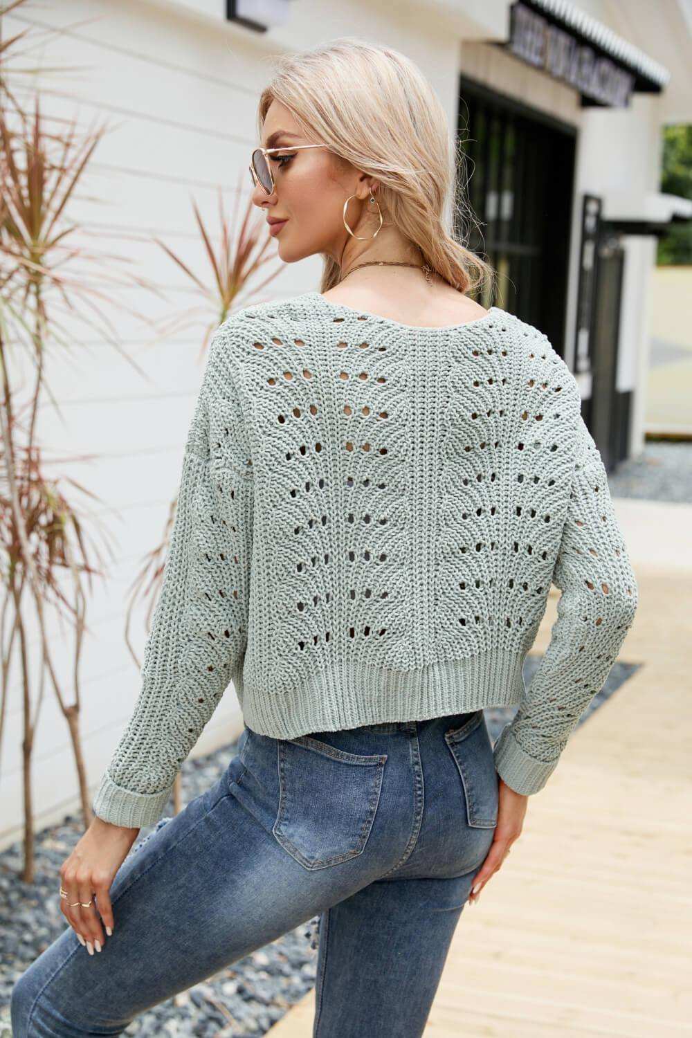 Open Front Cuffed Cropped Cardigan - Trendsi - Flyclothing LLC