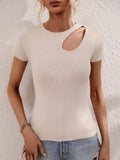 Cutout Round Neck Short Sleeve Knit Top - Trendsi