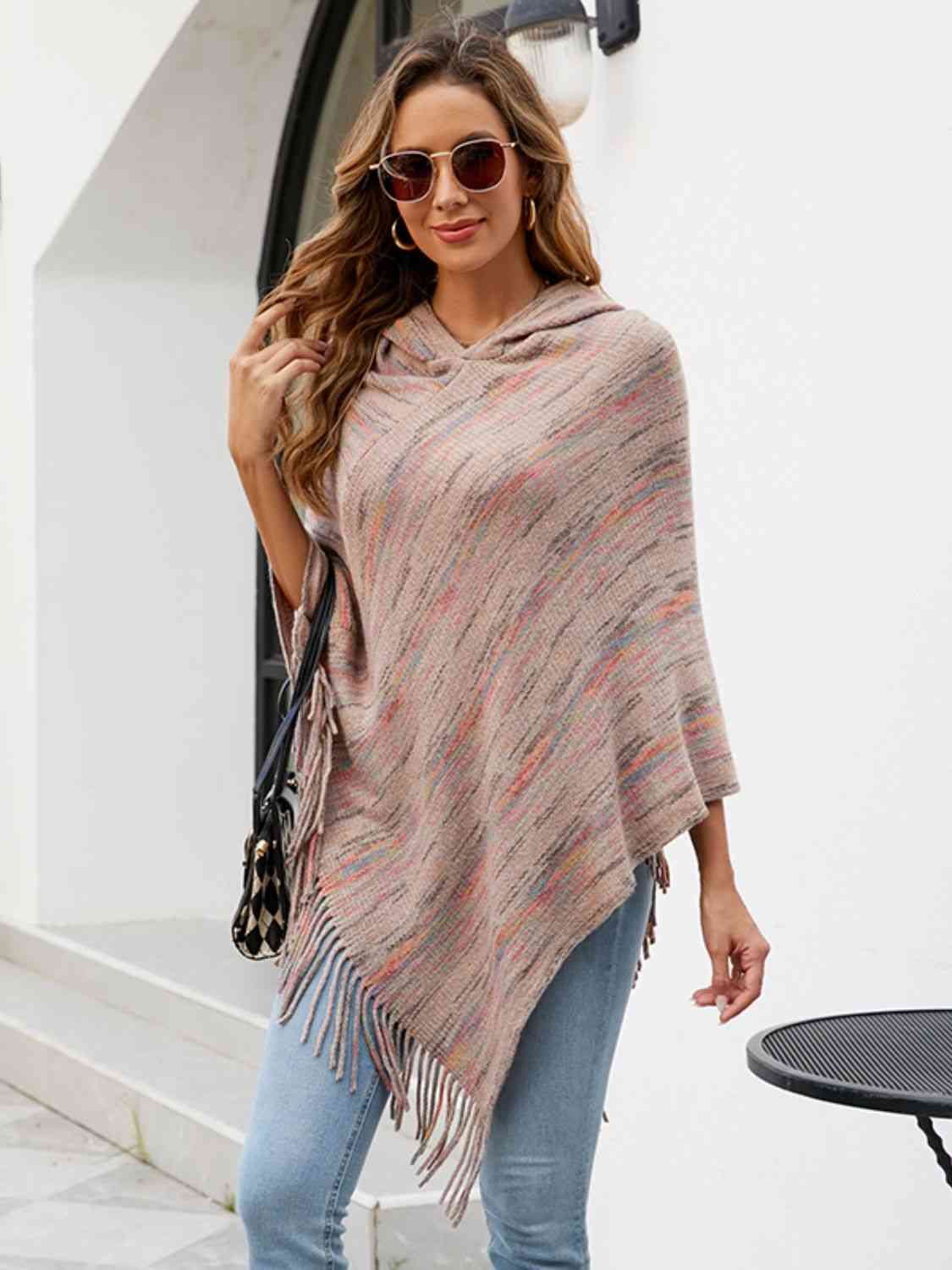Fringe Hem Hooded Poncho - Trendsi - Flyclothing LLC
