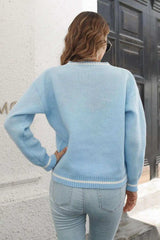 Skeleton Pattern V-Neck Long Sleeve Pullover Sweater - Trendsi - Flyclothing LLC