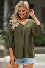 Dropped Shoulder V-Neck Blouse - Trendsi - Flyclothing LLC
