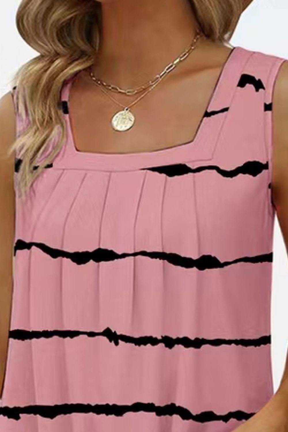 Printed Square Neck Curved Hem Tank - Trendsi