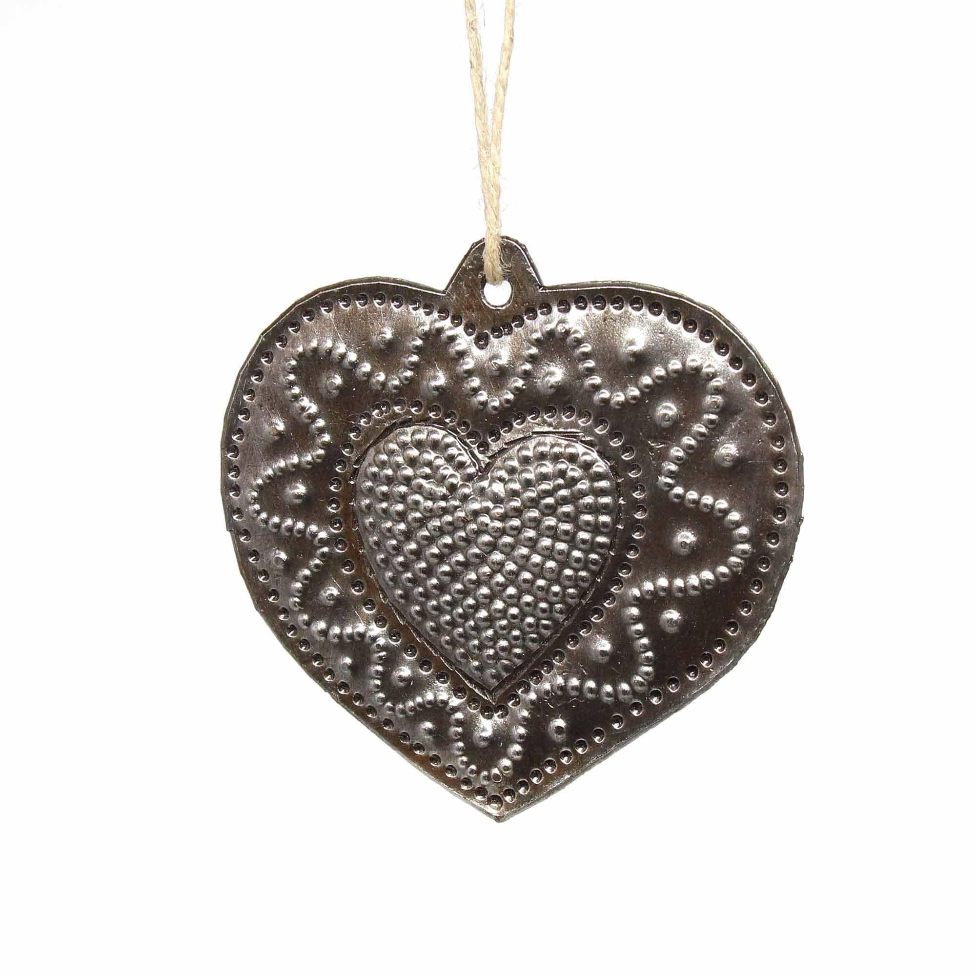 Metal Heart Haitian Metal Drum Christmas Ornaments Newlyweds - Set of 2 - Haitian Artisans