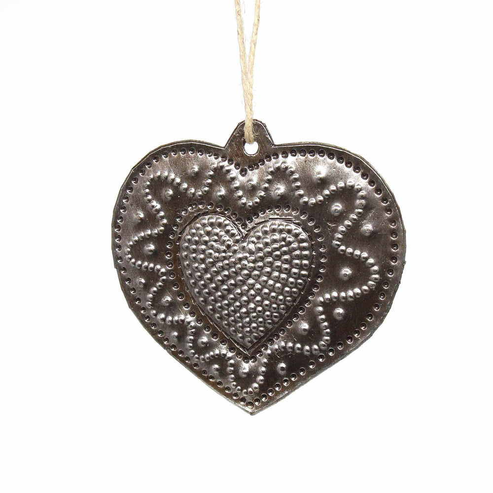 Metal Heart Haitian Metal Drum Christmas Ornaments Newlyweds - Set of 2 - Haitian Artisans - Flyclothing LLC
