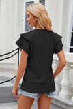 Eyelet Notched Short Sleeve T-Shirt - Trendsi - Flyclothing LLC