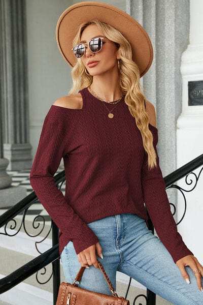Round Neck Cold Shoulder T-Shirt - Trendsi - Flyclothing LLC