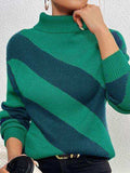Striped Turtleneck Dropped Shoulder Sweater - Trendsi - Flyclothing LLC