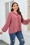 Plus Size Lace Trim V-Neck Balloon Sleeve Blouse - Trendsi - Flyclothing LLC