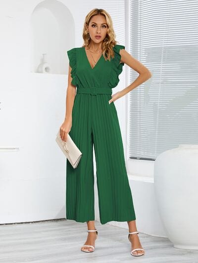 Ruffled Surplice Cap Sleeve Jumpsuit - Trendsi
