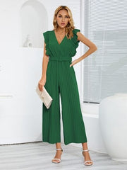 Ruffled Surplice Cap Sleeve Jumpsuit - Trendsi