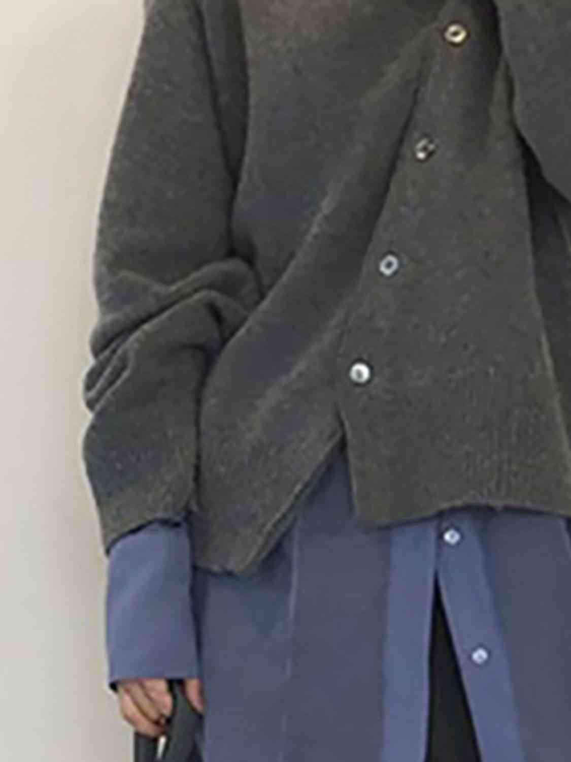Dropped Shoulder Buttoned Cardigan - Trendsi