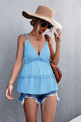Frill Trim Sleeveless Plunge Top - Trendsi