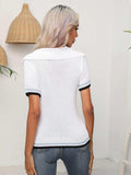 Johnny Collar Openwork Short Sleeve Knit Top - Trendsi - Flyclothing LLC