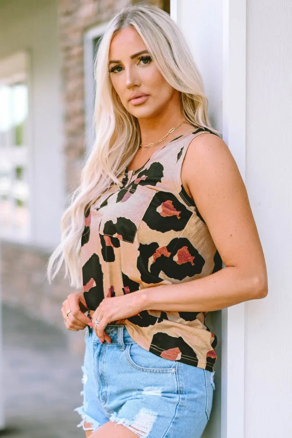 Leopard Print Round Neck Tank - Trendsi - Flyclothing LLC