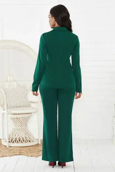 Lapel Collar Long Sleeve Blazer and Pants Set - Trendsi - Flyclothing LLC