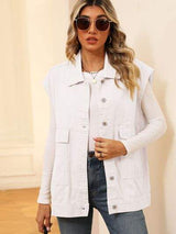 Pocketed Button Up Sleeveless Denim Jacket - Trendsi - Flyclothing LLC