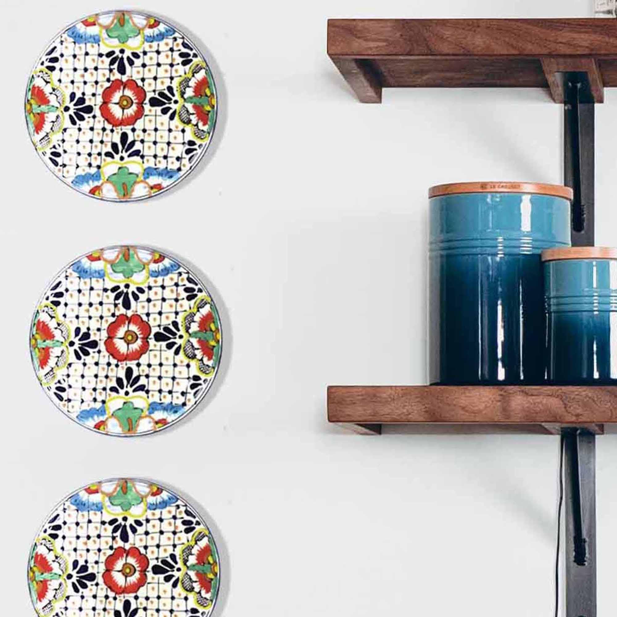 Handmade Pottery 8" Trivet or Wall Hanging, Dots & Flowers - Encantada - Encantada