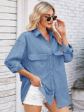 Pocketed Snap Down Dropped Shoulder Denim Shacket - Trendsi