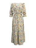 Floral Cutout Flounce Sleeve Dress - Trendsi