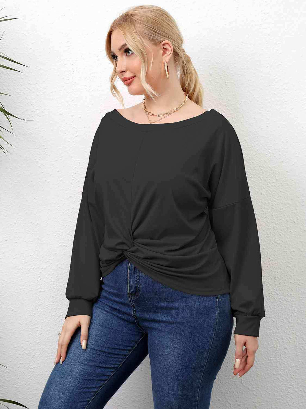 Plus Size Twisted Drop Shoulder T-Shirt - Trendsi - Flyclothing LLC