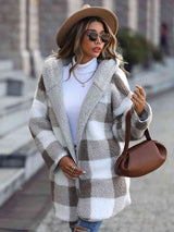 Plaid Open Front Hooded Coat - Trendsi - Flyclothing LLC