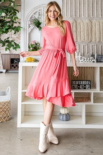 Reborn J Tie Front Ruffle Hem Dress - Trendsi