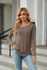 Round Neck Long Sleeve T-Shirt - Trendsi