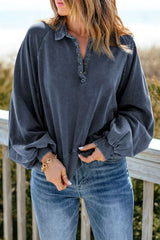 Quarter-Snap Collared Lantern Sleeve Sweatshirt - Trendsi - Flyclothing LLC