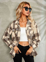 Plaid Button Down Collared Jacket - Trendsi - Flyclothing LLC
