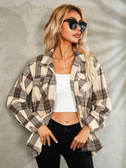 Plaid Button Down Collared Jacket - Trendsi