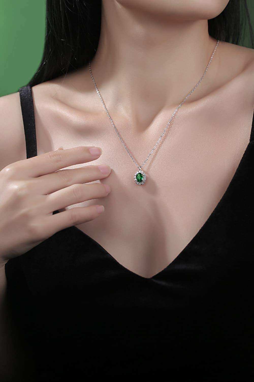 1.5 Carat Lab-Grown Emerald 925 Sterling Silver Necklace - Trendsi - Flyclothing LLC