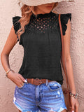 Swiss Dot Butterfly Sleeve Top - Trendsi