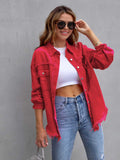 Distressed Drop Shoulder Denim Jacket - Trendsi - Flyclothing LLC