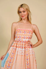 Printed Spaghetti Strap Smocked Midi Dress - Trendsi - Flyclothing LLC