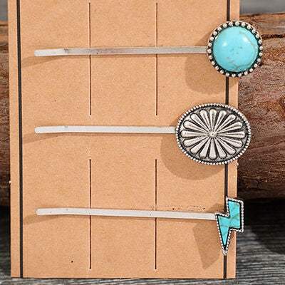 3 PCS/Set Artificial Turquoise Hair Pins - Trendsi - Flyclothing LLC
