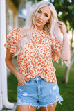 Floral Round Neck Flutter Sleeve Blouse - Trendsi - Flyclothing LLC