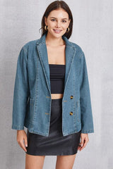 Pocketed Button Up Denim Jacket - Trendsi