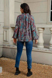 Tie Neck Heathered Balloon Sleeve Blouse - Trendsi - Flyclothing LLC