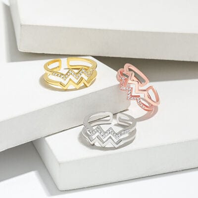 Wave Shape Inlaid Zircon Open Ring - Flyclothing LLC