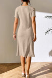 Ribbed Asymmetrical Neck Short Sleeve Dress - Trendsi - Flyclothing LLC