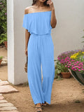 Off-Shoulder Wide Leg Jumpsuit - Trendsi