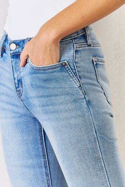 Kancan Full Size Mid Rise Y2K Slit Bootcut Jeans - Trendsi - Flyclothing LLC