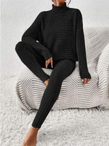 Ribbed Turtleneck Top and Pants Set - Trendsi - Flyclothing LLC