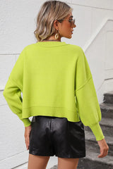 Round Neck Dropped Shoulder Pullover Sweater - Trendsi - Flyclothing LLC