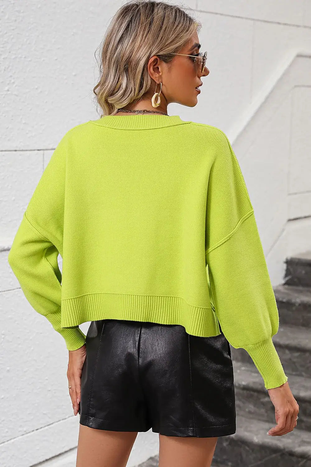 Round Neck Dropped Shoulder Pullover Sweater - Trendsi - Flyclothing LLC