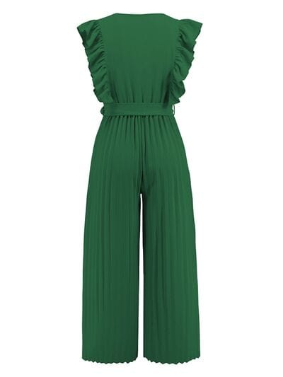 Ruffled Surplice Cap Sleeve Jumpsuit - Trendsi