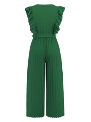 Ruffled Surplice Cap Sleeve Jumpsuit - Trendsi