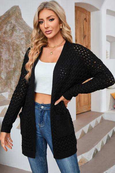 Open Front Dropped Shoulder Cardigan with Pockets - Trendsi - Flyclothing LLC