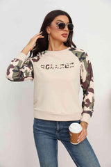 Camouflage Raglan Sleeve Sweatshirt - Trendsi