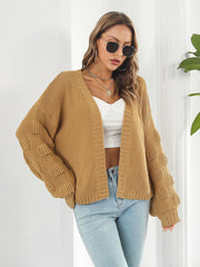 Open Front Ribbed Trim Cardigan - Trendsi